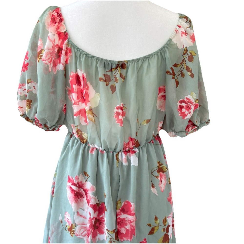 Dream of Me Flowy Romantic Maxi Dress Women's M Cottage Green with Pink Roses - Picture 6 of 8